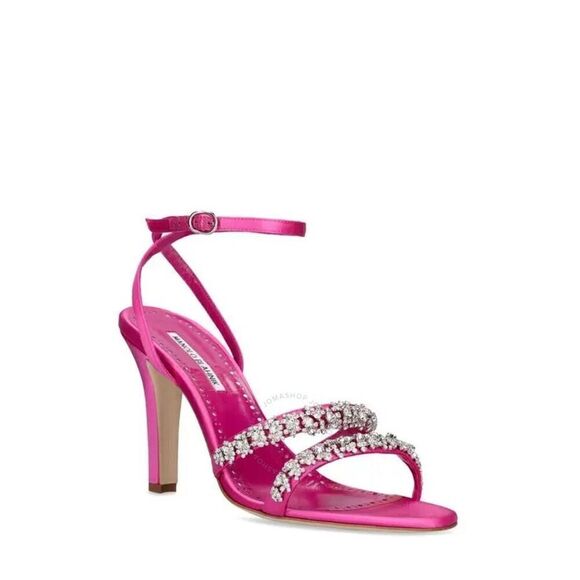 MANOLO BLAHNIK Vedada Satin Crystal Embellished Sandals 38 - Picture 2 of 10